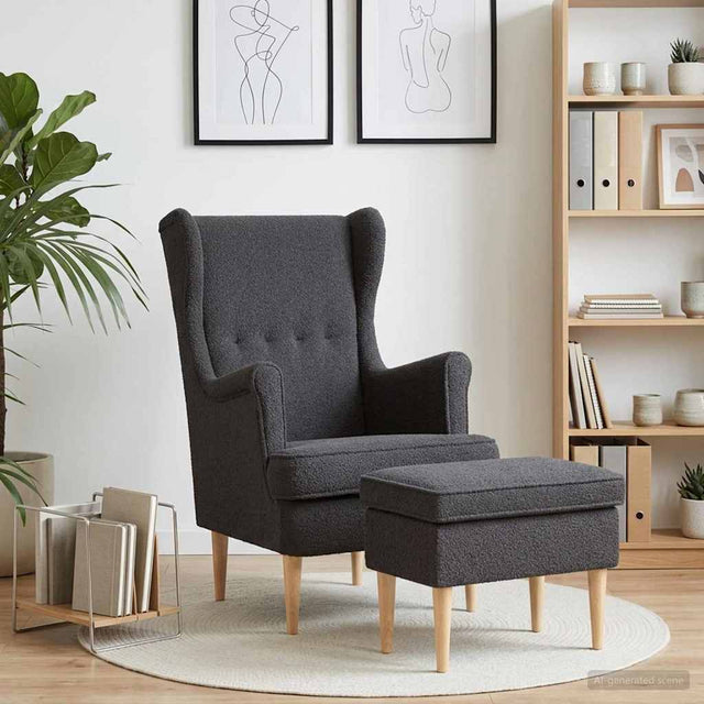 Vidaxl fauteuil met voetenbank 2 st donkergrijs bouclé
