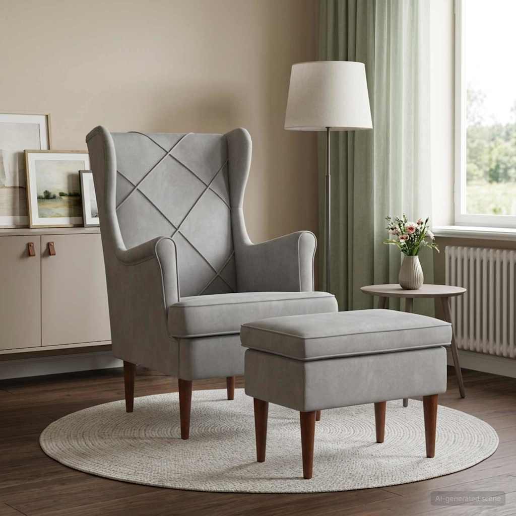 Vidaxl fauteuil met voetenbank 2 st lichtgrijs fluweel