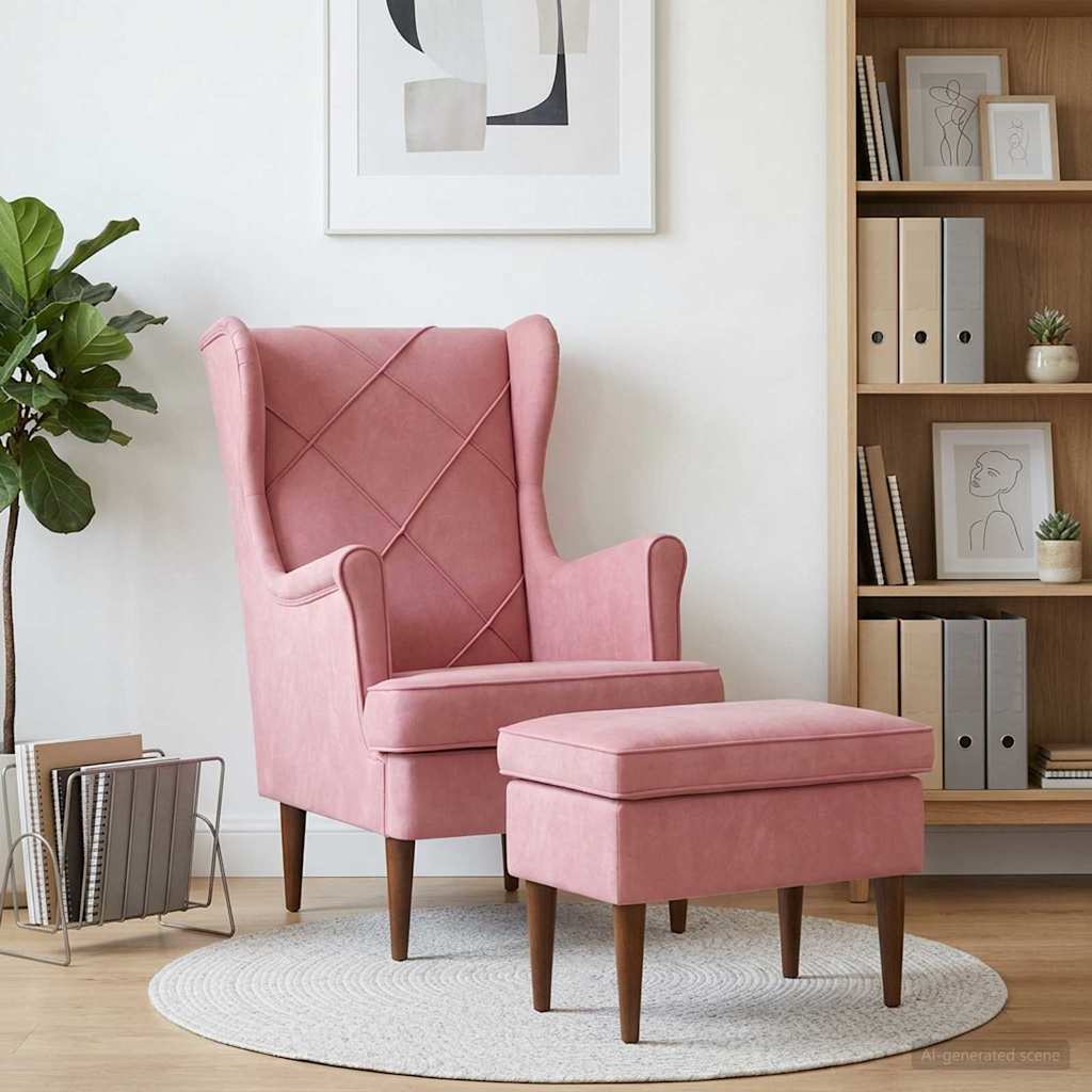 Vidaxl fauteuil met voetenbank 2 st roze fluweel