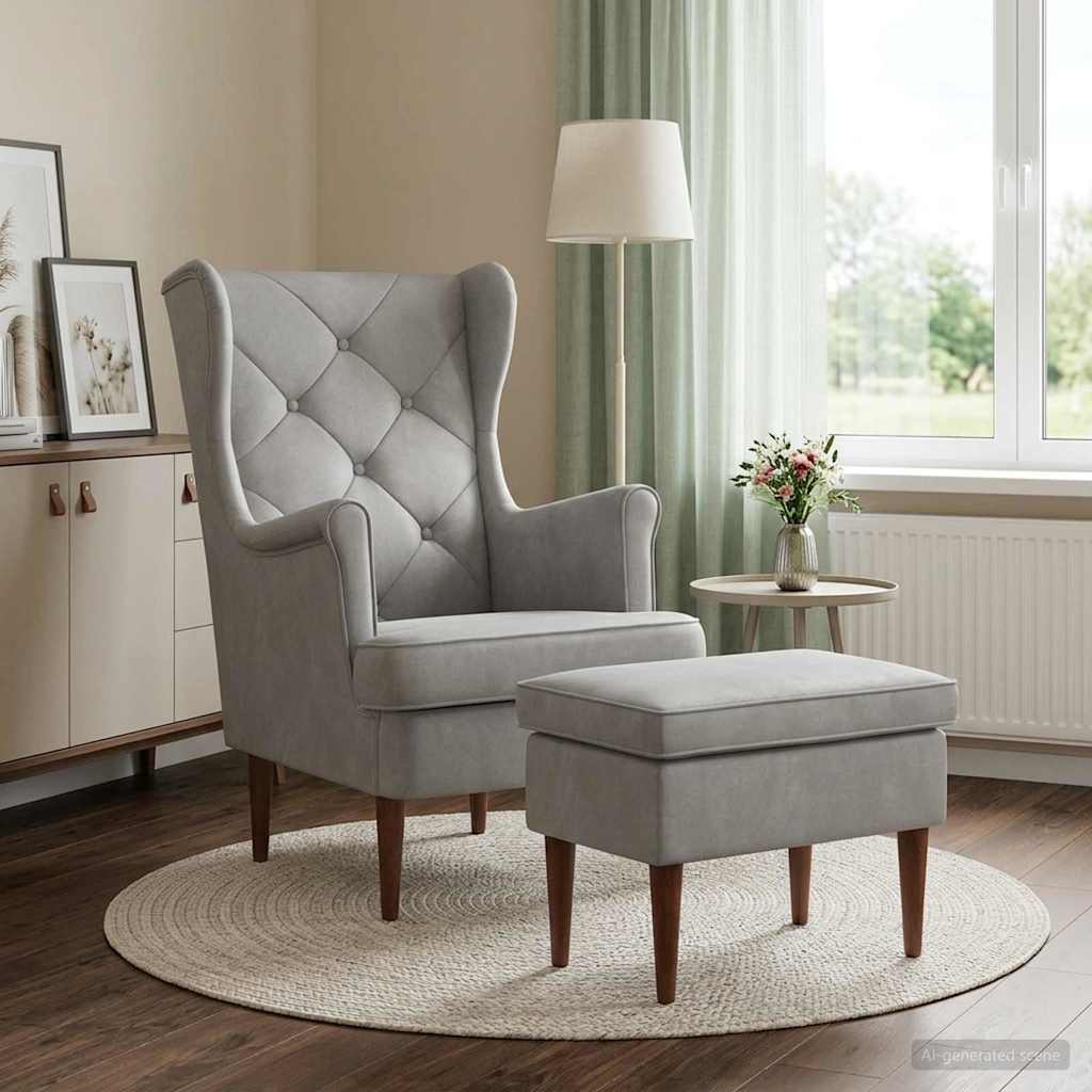 Vidaxl fauteuil met voetenbank 2 st lichtgrijs fluweel