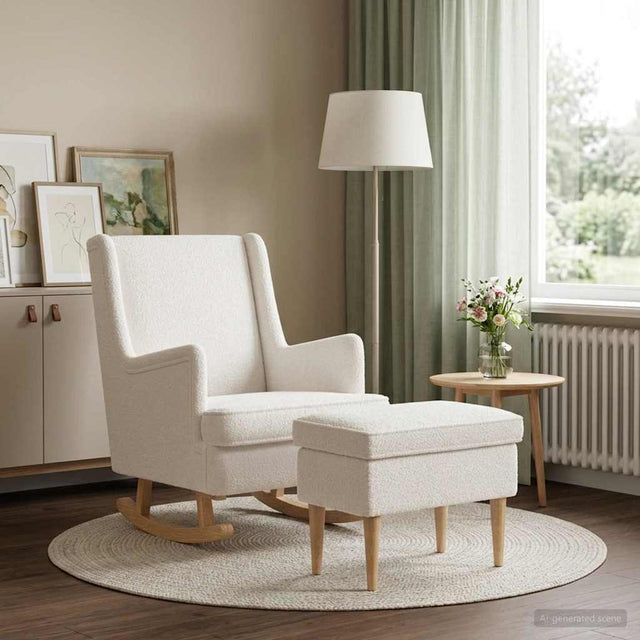 Vidaxl fauteuil met voetenbank 2 st crèmekleurig bouclé