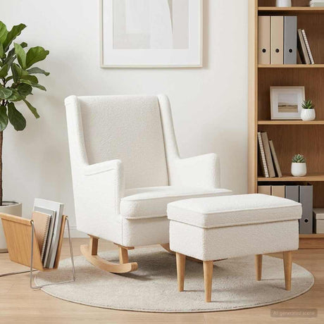 Vidaxl fauteuil met voetenbank 2 st crèmekleurig bouclé