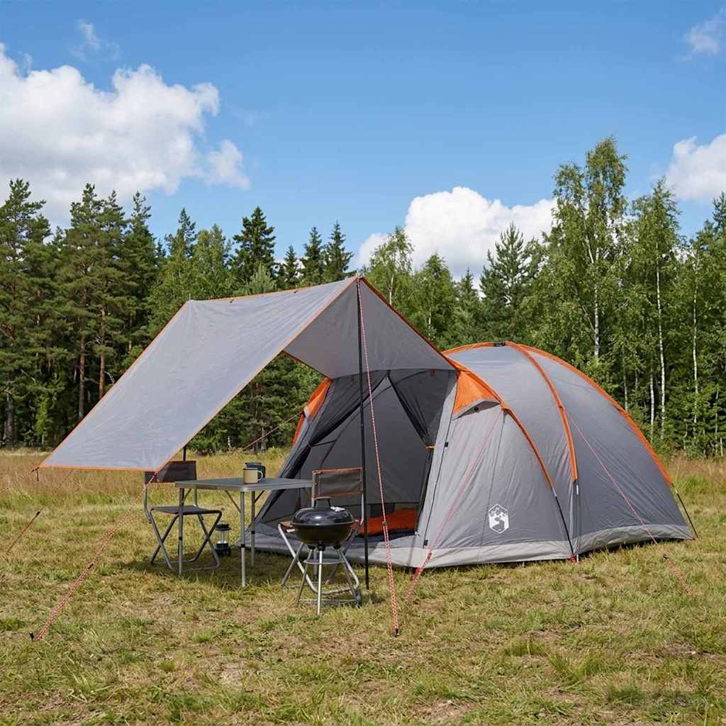 Vidaxl huisje tent 4-persoons grijs en oranje polyester en staal