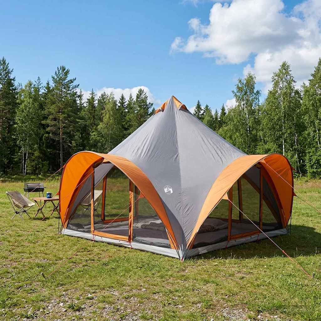 Vidaxl tipi tent 6.0-persoons grijs en oranje polyester en staal