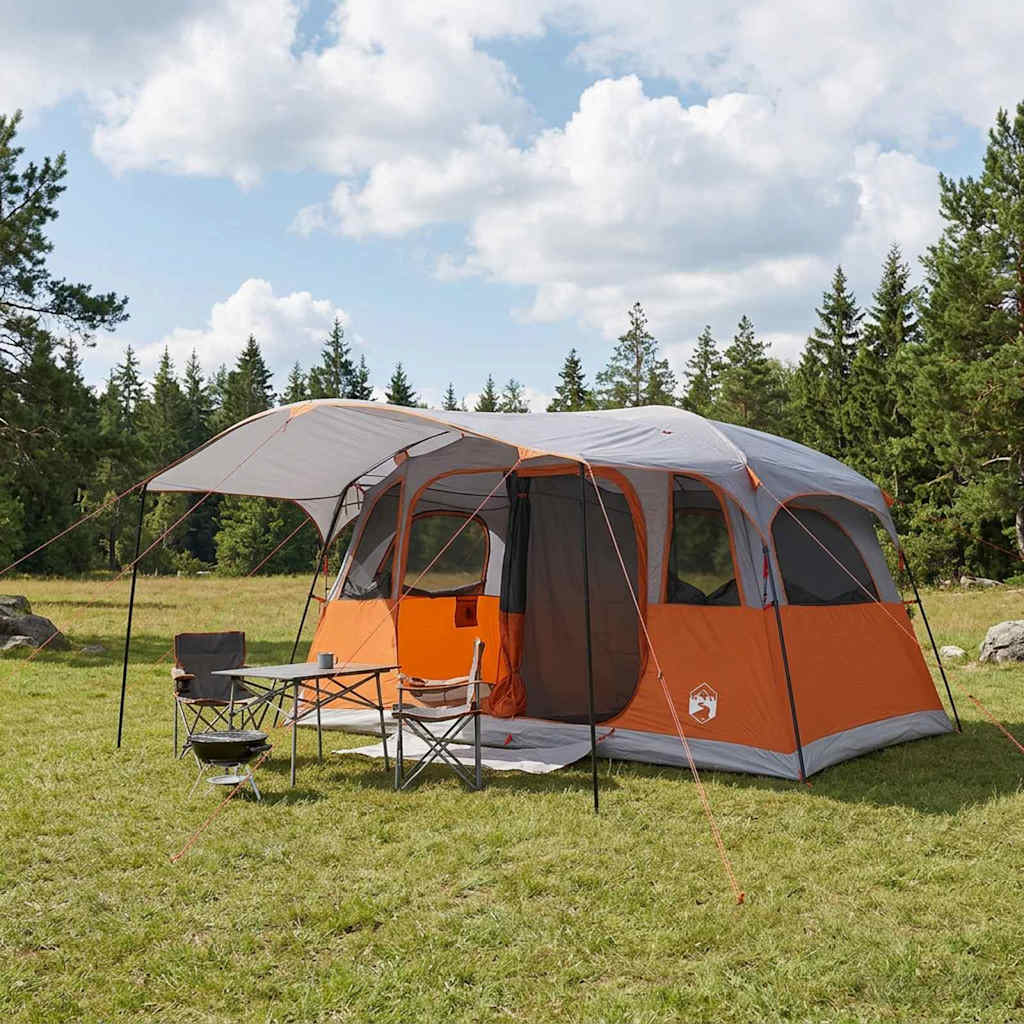 Vidaxl tunneltent 10-persoons grijs en oranje polyester en staal