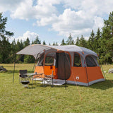 Vidaxl tunneltent 10-persoons grijs en oranje polyester en staal