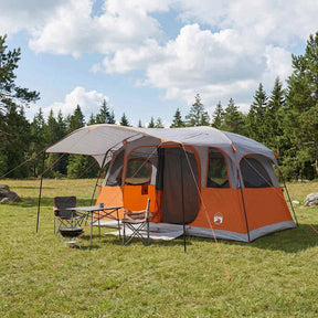 Vidaxl tunneltent 10-persoons grijs en oranje polyester en staal