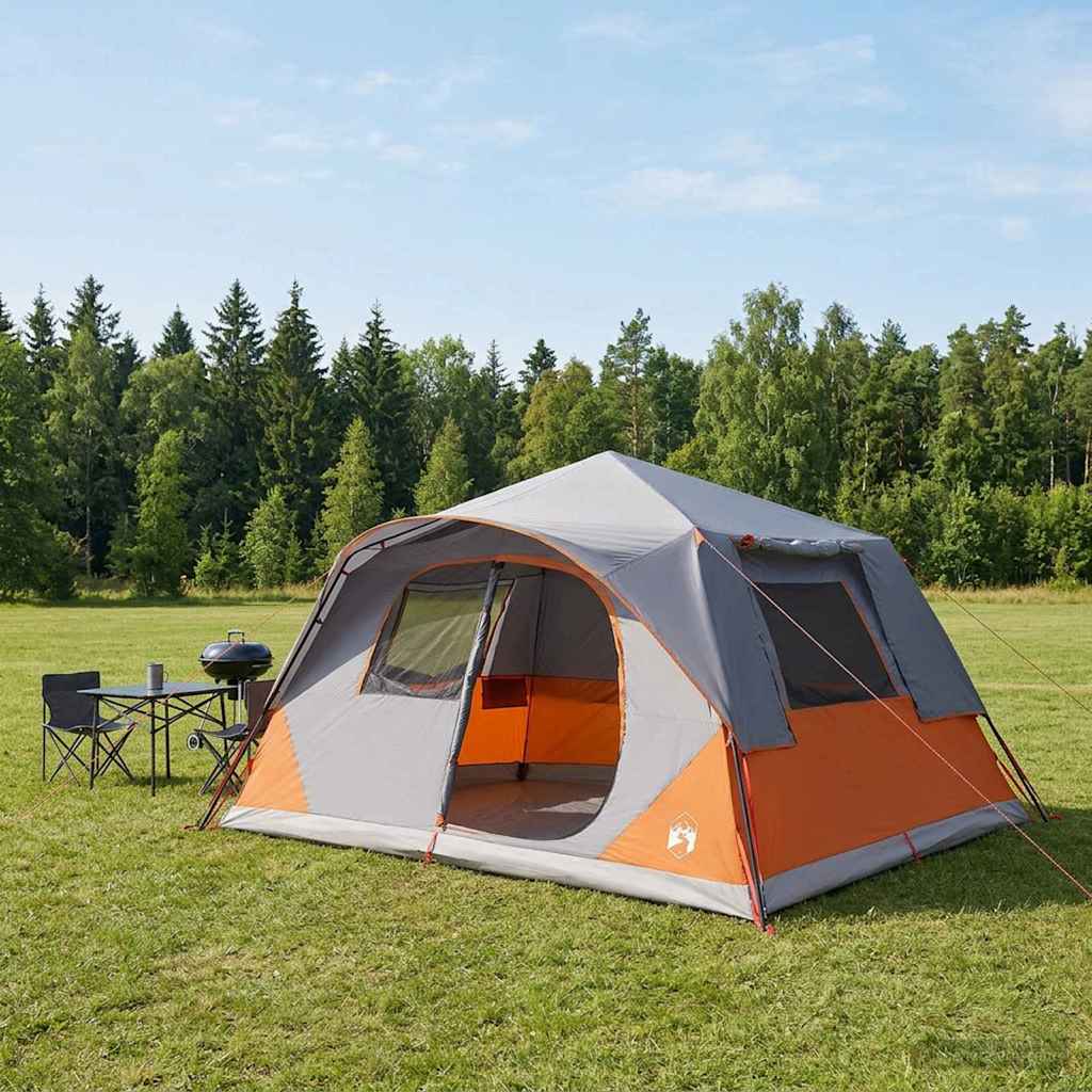 Vidaxl directe tent 10-persoons grijs en oranje polyester en staal