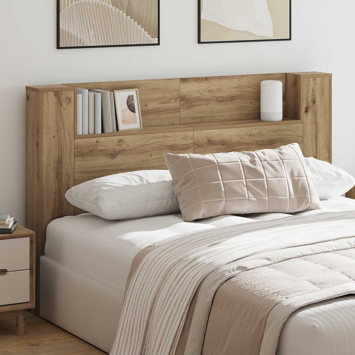Vidaxl hoofdbord kast met led artisan eik bewerkt hout
