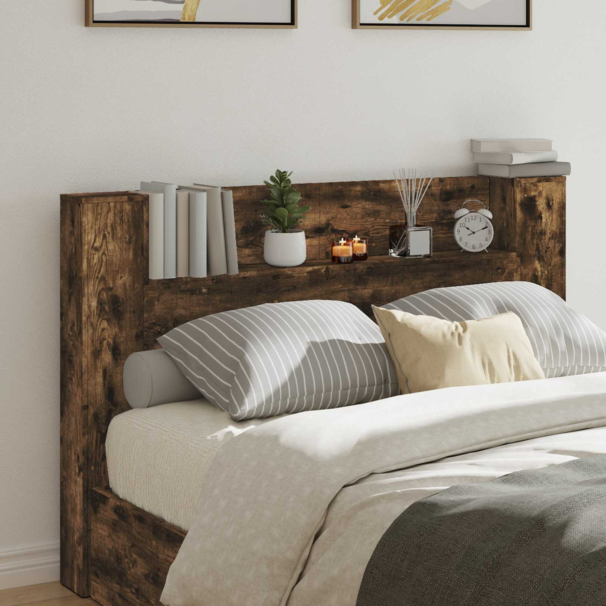 Vidaxl hoofdbord kast met led gerookte eik bewerkt hout