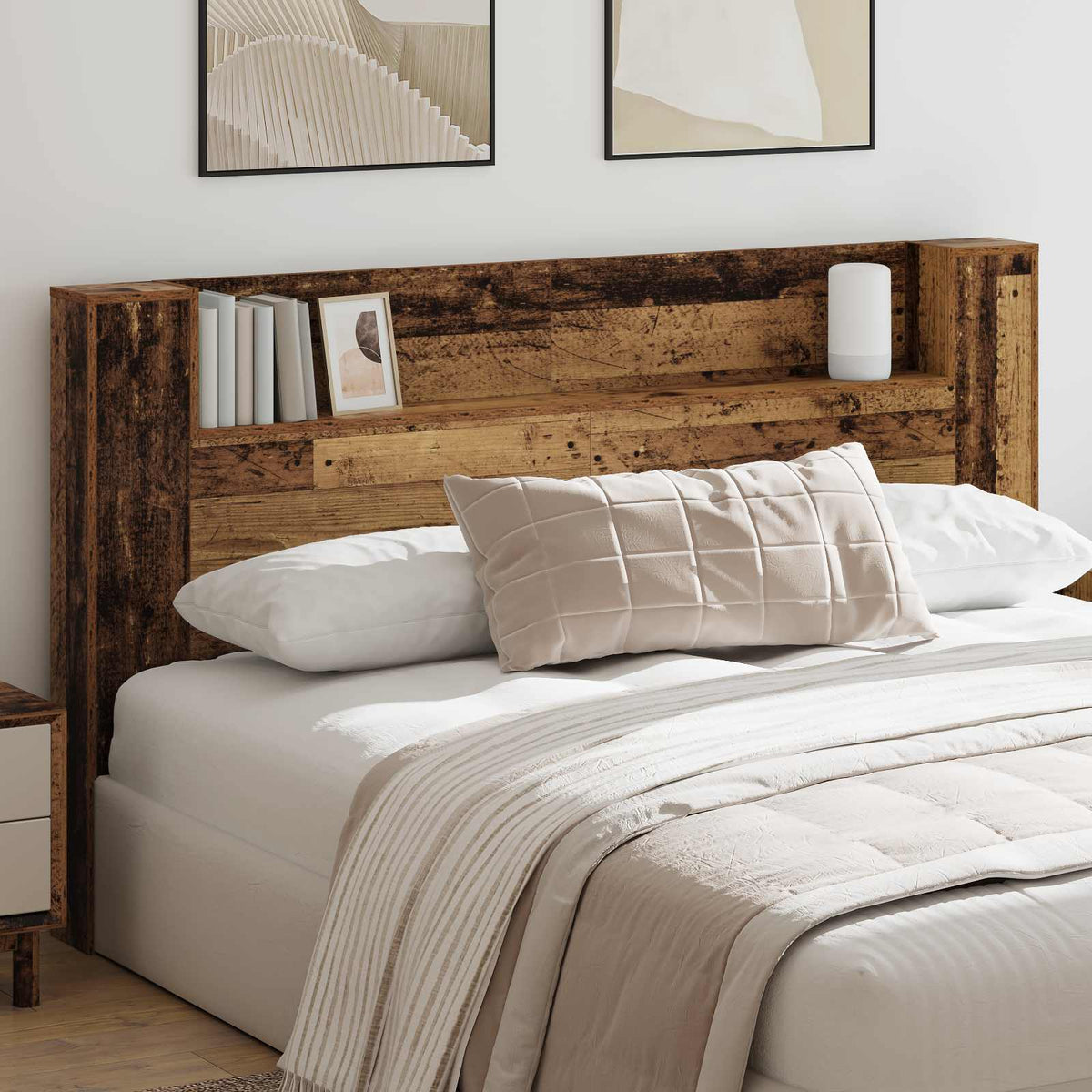 Vidaxl hoofdbord kast met led oudhout bewerkt hout