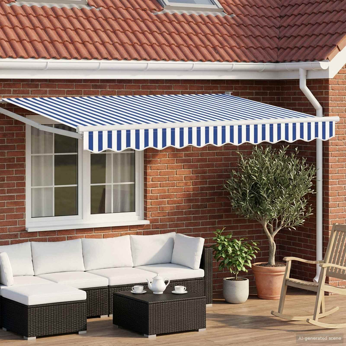 Vidaxl uitschuifbare luifel blauw en wit 3,5 x 2 m polyester en metaal