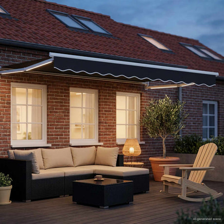 Vidaxl handbediende luifel met led's antraciet en wit 3,5 x 2 m