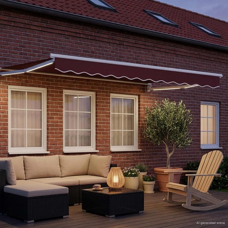 Vidaxl handbediende luifel met led's bordeauxrood en wit 3,5 x 2 m