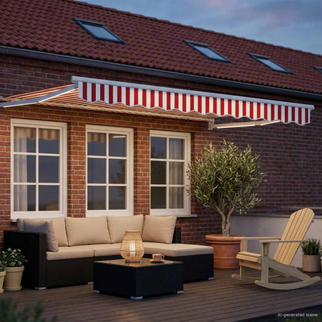 Vidaxl handbediende luifel met led's rood en wit 3 x 2,5 m