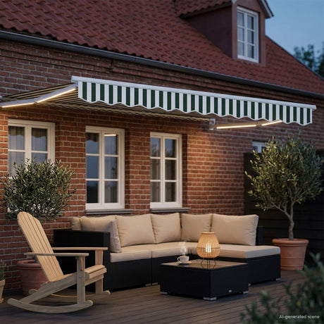 Vidaxl handbediende luifel met led's groen en wit 3 x 2,5 m