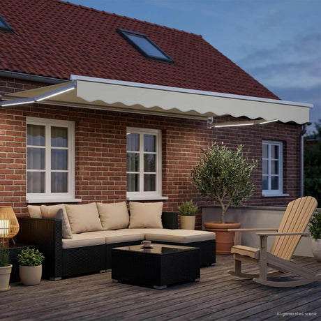 Vidaxl handbediende luifel met led's crème en wit 3,5 x 2,5 m