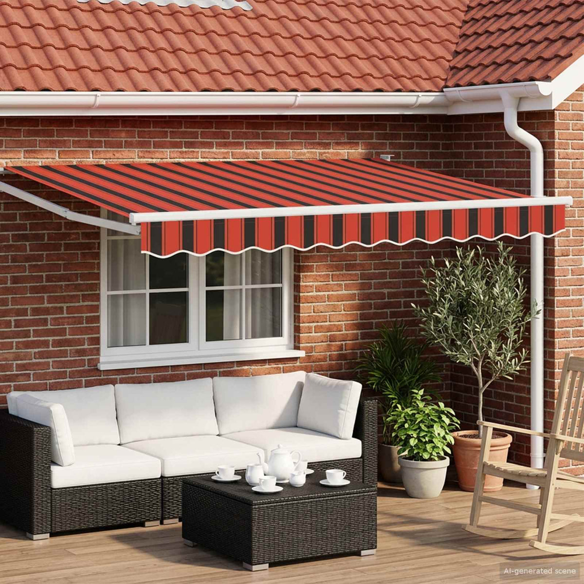 Vidaxl handbediende luifel met led's oranje, bruin, wit 3,5 x 2,5 m