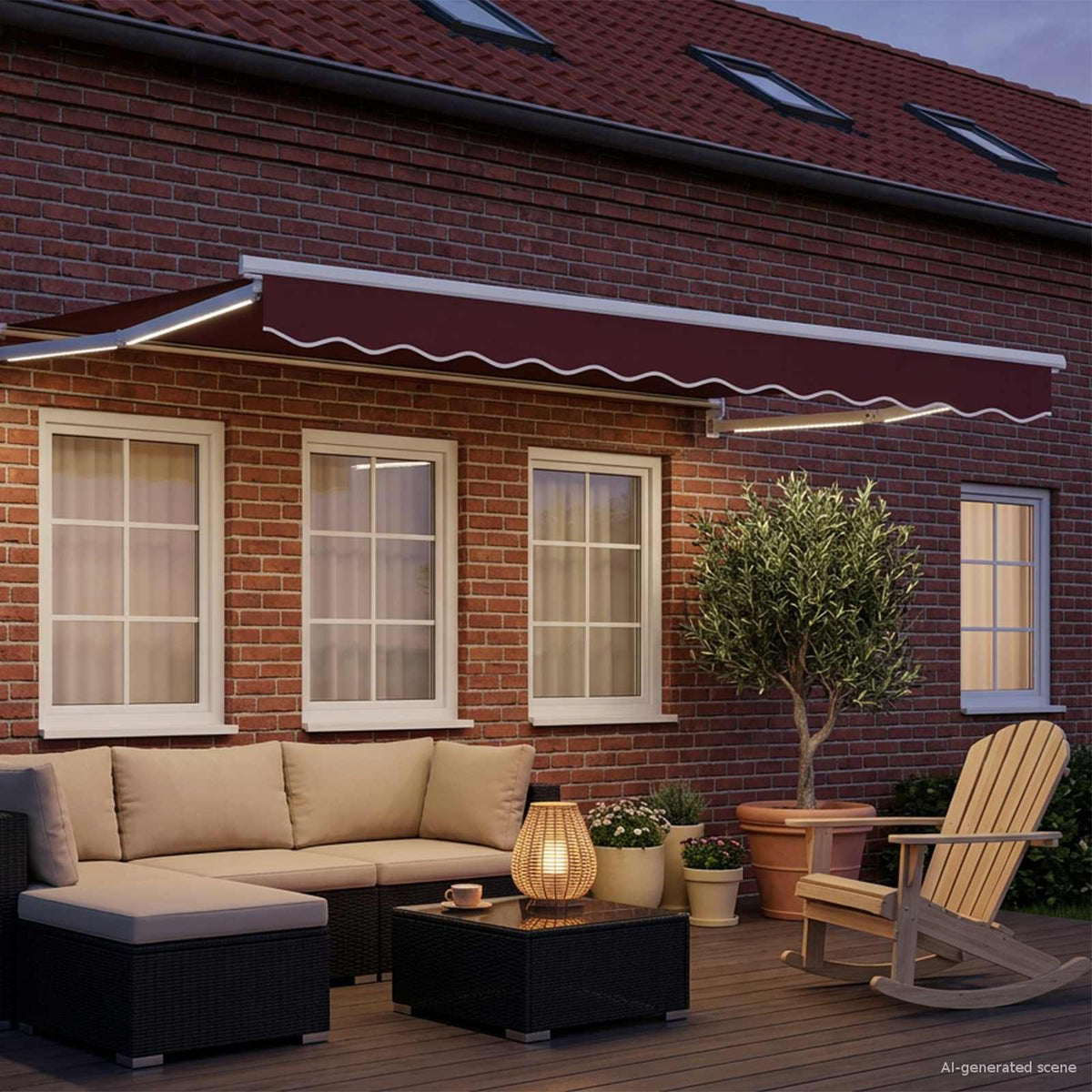 Vidaxl handbediende luifel met led's bordeauxrood en wit 3,5 x 2,5 m
