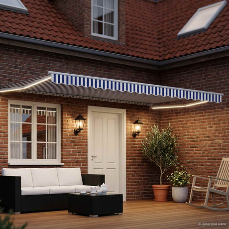 Vidaxl handbediende luifel met led's blauw en wit 4 × 3 m