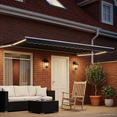 Vidaxl handbediende luifel met led's antraciet en wit 4 × 3 m