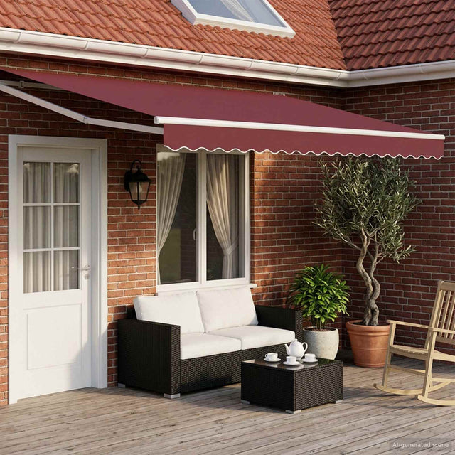 Vidaxl handbediende luifel met led's bordeauxrood en wit 4 × 3 m