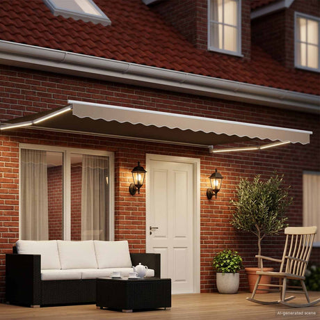 Vidaxl handbediende luifel met led's beige en wit 4 × 3 m