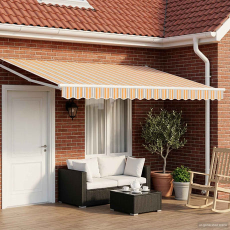 Vidaxl handbediende luifel met led's blauw, oranje, wit 4,5 × 3 m