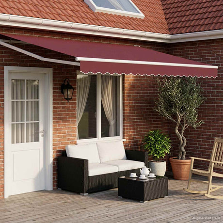 Vidaxl handbediende luifel met led's bordeauxrood en wit 5 x 3 m