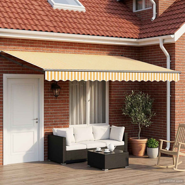 Vidaxl handbediende luifel met led's geel, wit, anthraciet 4 x 2 m