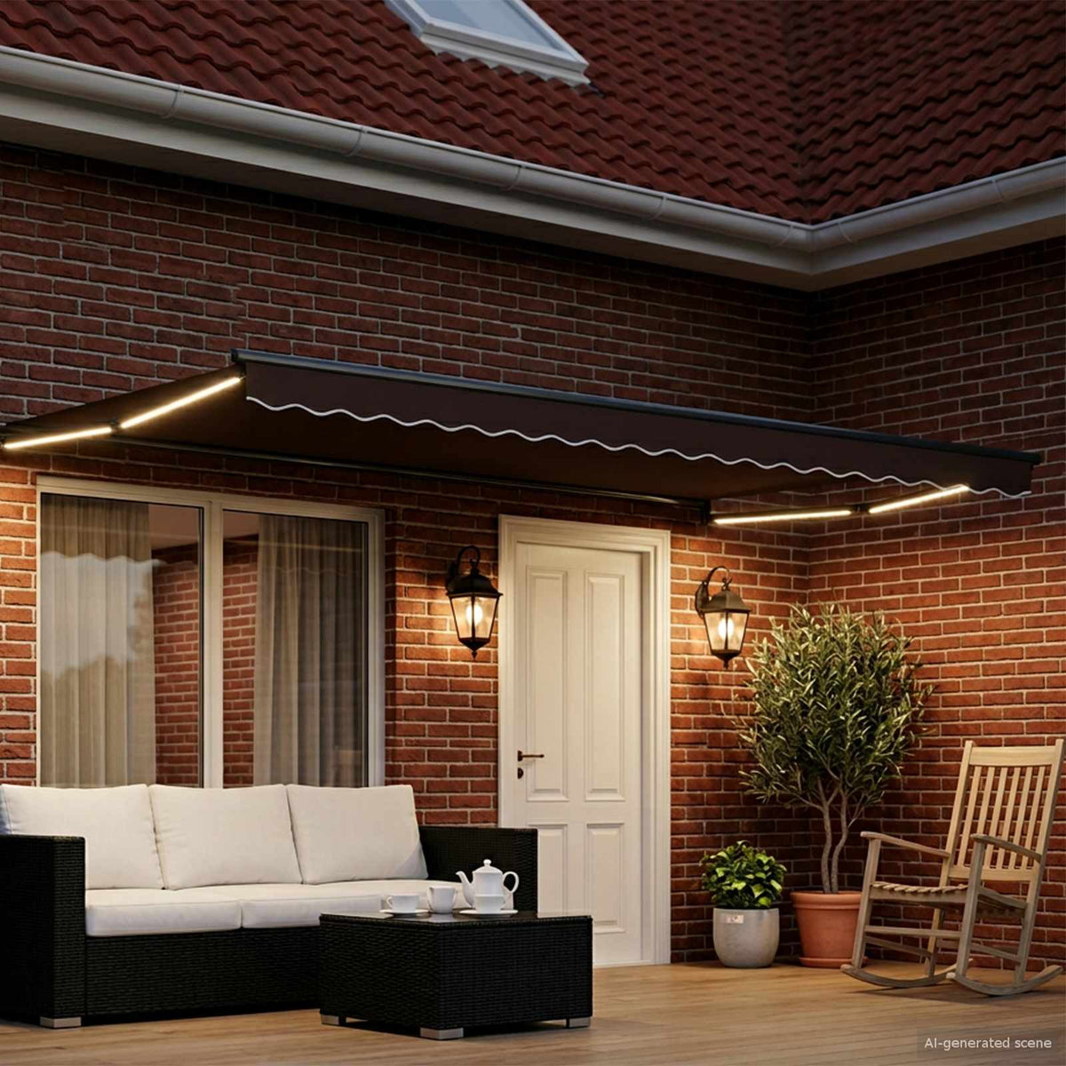 Vidaxl handbediende luifel met led's bruin en antracietkleurig 4 x 2 m
