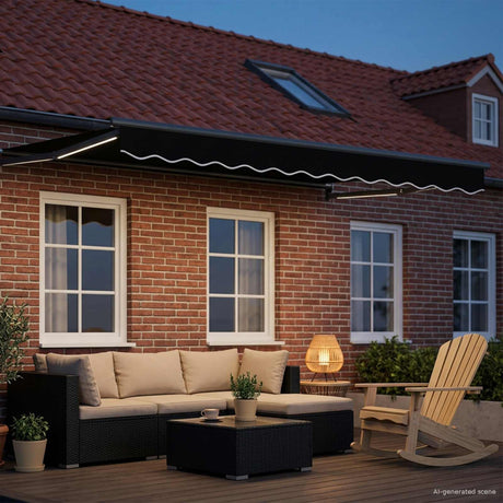 Vidaxl handbediende luifel met led's zwart en anthraciet 3 x 2,5 m