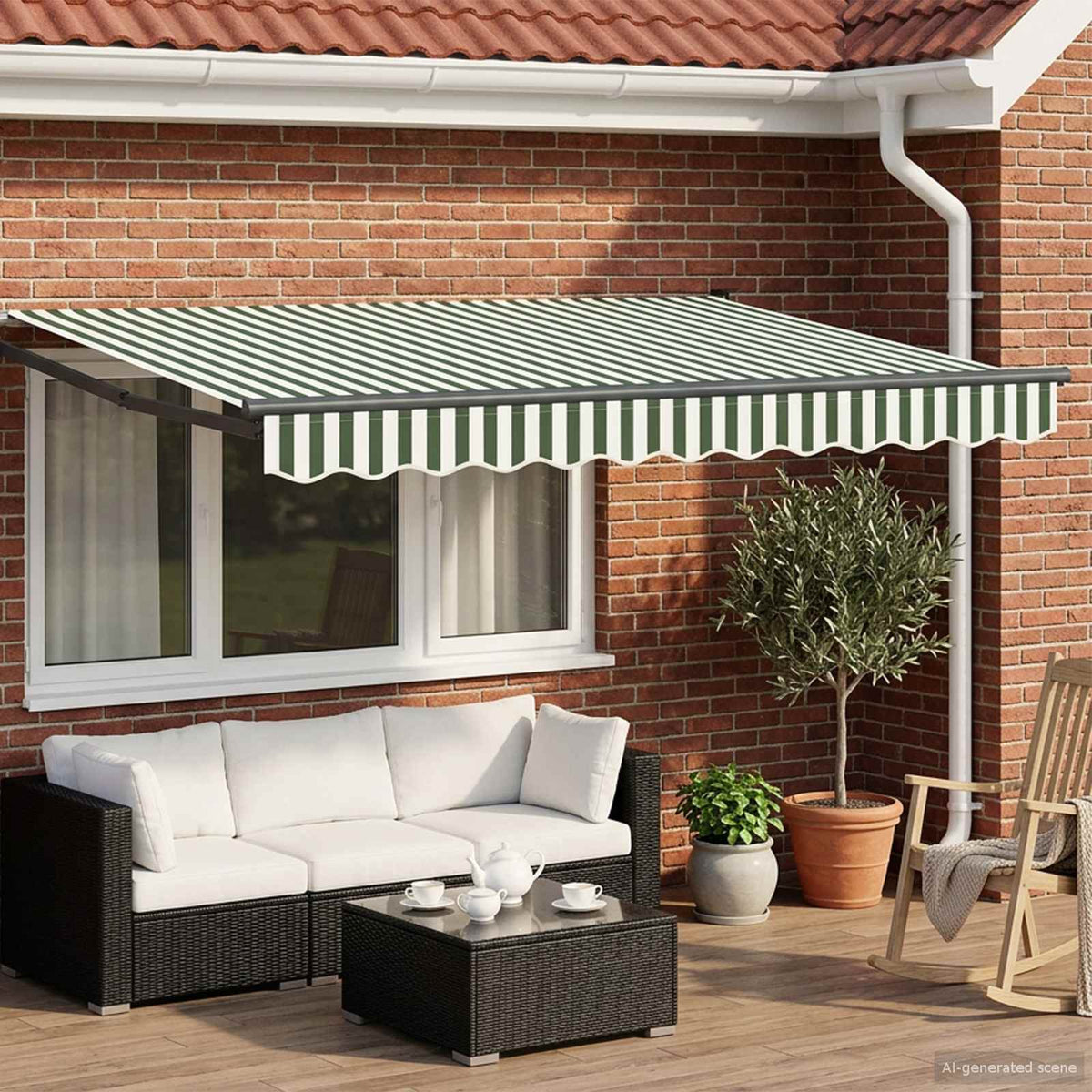 Vidaxl handbediende luifel met led's groen, wit, anthraciet 3 x 2,5 m