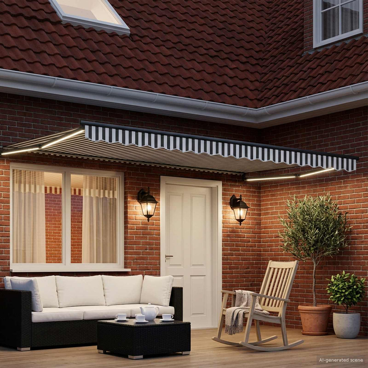Vidaxl handbediende luifel met led's antraciet en wit 4,5 × 3 m
