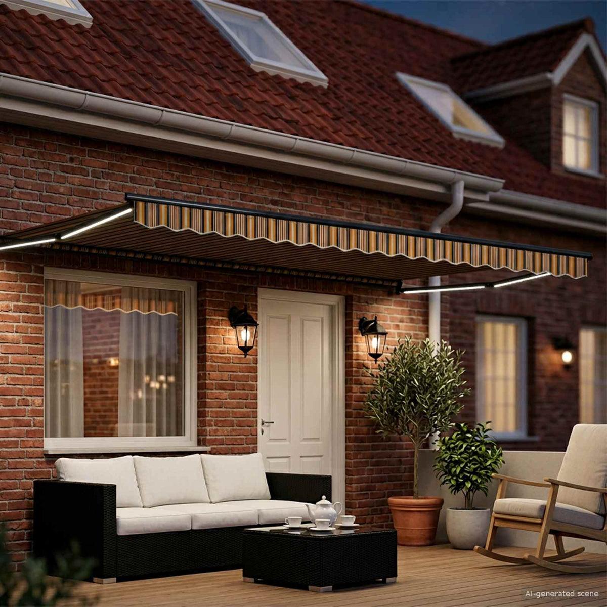 Vidaxl handbediende luifel met led's geel, grijs, anthraciet 4,5 × 3 m