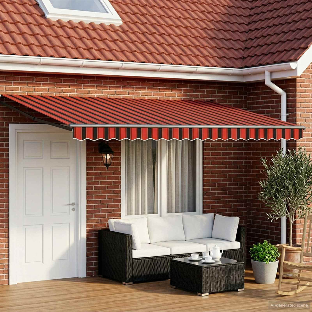 Vidaxl handbediende luifel met led's oranje, bruin, anthraciet 5 x 3 m