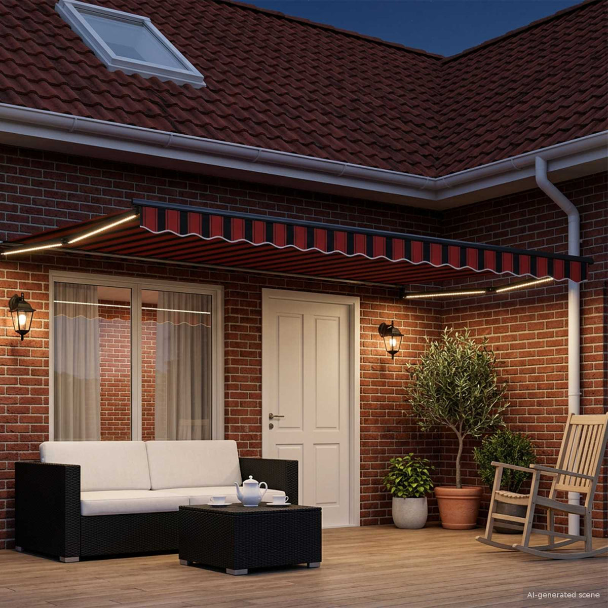 Vidaxl handbediende luifel met led's oranje, bruin, anthraciet 5 x 3 m