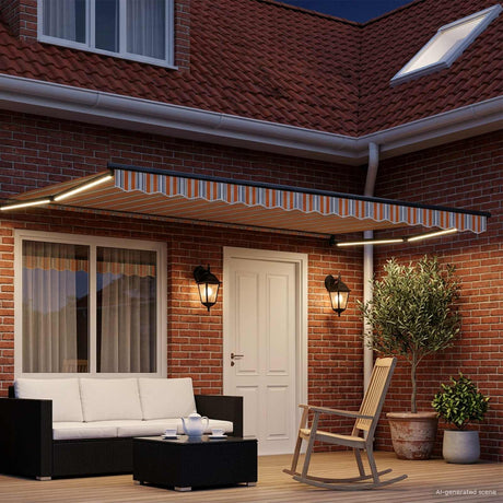 Vidaxl handbediende luifel met led's blauw, oranje, anthraciet 5 x 3 m