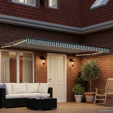Vidaxl handbediende luifel met led's groen, wit, anthraciet 5 x 3 m