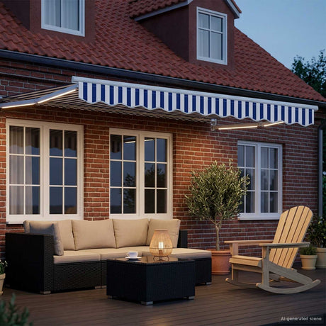 Vidaxl elektrisch uittrekbaar zonnescherm blauw en wit 3 x 2,5 m