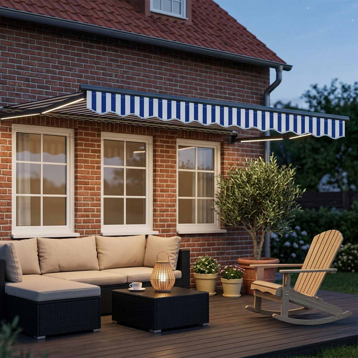 Vidaxl elektrisch uittrekbaar zonnescherm blauw en wit 2,5 x 2 m