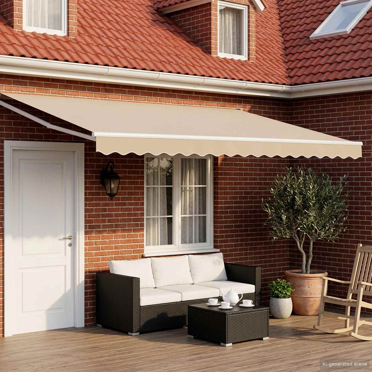 Vidaxl elektrisch uittrekbaar zonnescherm beige en wit 4 × 3 m