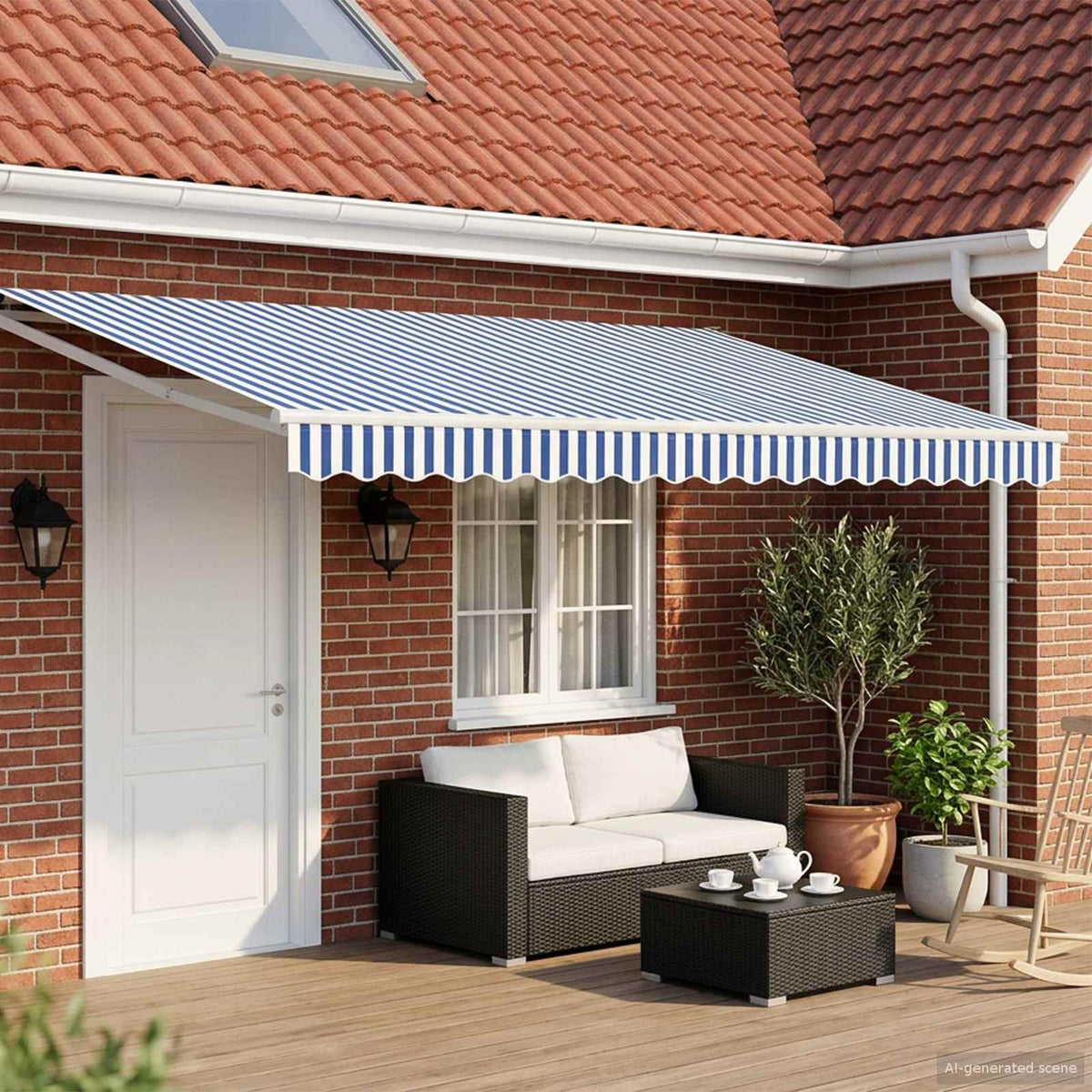 Vidaxl elektrisch uittrekbaar zonnescherm blauw en wit 4,5 × 3 m
