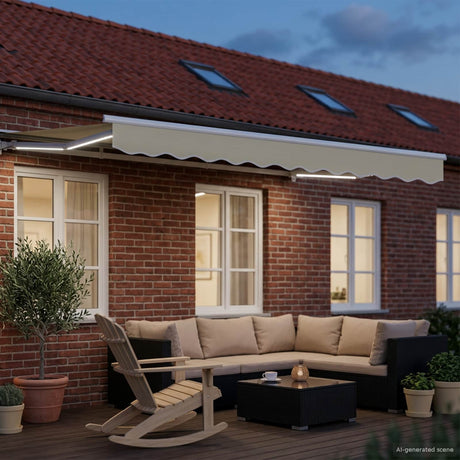 Vidaxl handmatige luifelhouder met led's crème en wit 2,5 x 2 m