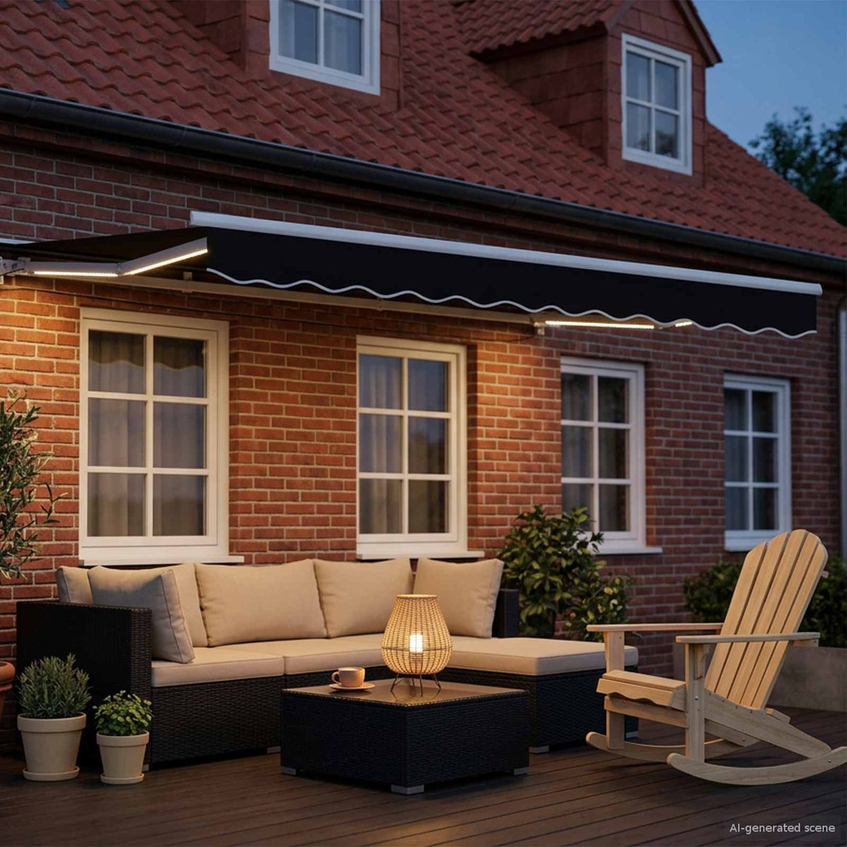 Vidaxl handmatige luifelhouder met led's zwart en wit 3 x 2,5 m