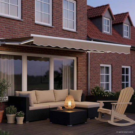 Vidaxl handmatige luifelhouder met led's beige en wit 3 x 2,5 m