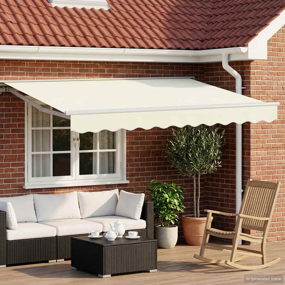 Vidaxl handmatige luifelhouder met led's crème en wit 3,5 x 2,5 m