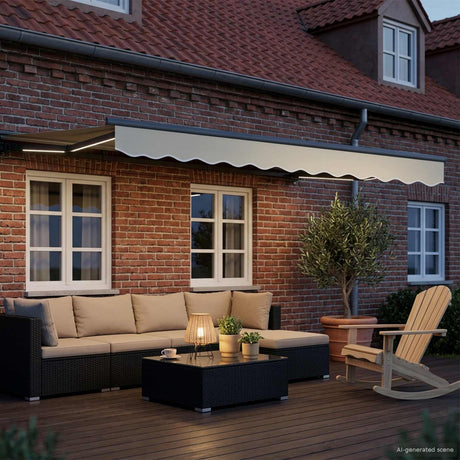 Vidaxl handmatige luifelhouder met led's crème en antraciet 3,5 x 2 m