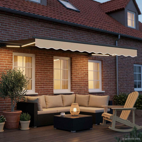 Vidaxl handmatige luifelhouder met led's beige en antraciet 3,5 x 2 m