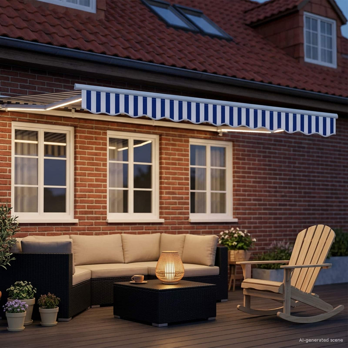 Vidaxl elektrisch uittrekbaar zonnescherm blauw en wit 3,5 x 2 m
